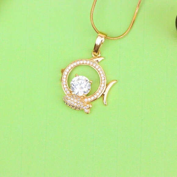 "Rose Gold Pisces Pendant with CZ Accents in Zodiac Fish Design, XPPT1550 - Picture 6 of 10